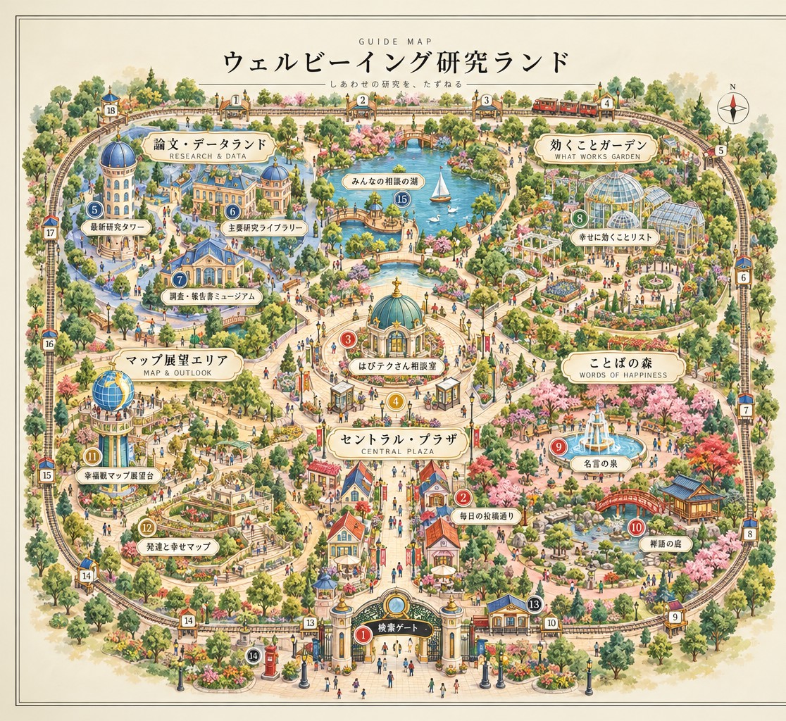 ウェルビーイング研究まとめランド 園内ガイドマップ